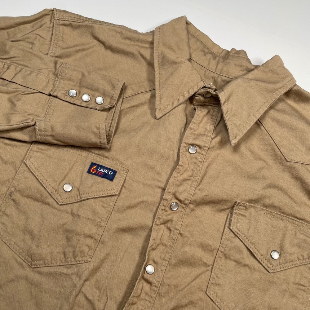 Lapco FR Flame Resistant Khaki Tan Western Pearl Snap Work Shirt 2XL IKH7WS